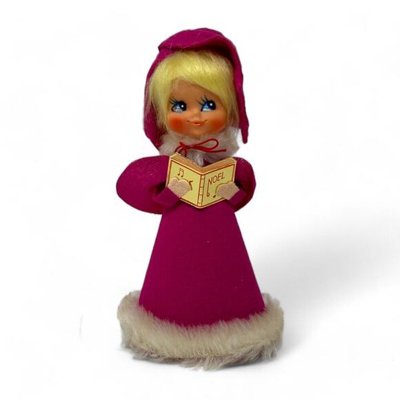 Vintage Made in Japan Pink Pixie Caroler Christmas Tree Topper Figure Kitschy - Picture 2 of 14